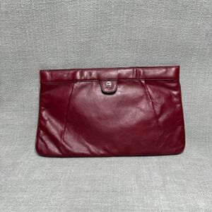 Etienne Aigner Vintage Oxblood Leather Clutch Bag Purse Large Burgundy Maroon